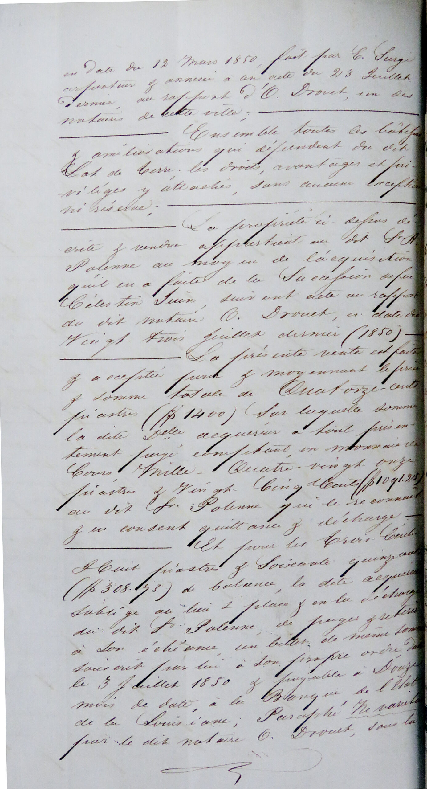 The signature page of the 1850 act of sale, showing Henriette Delille's handwritten signature among several others.